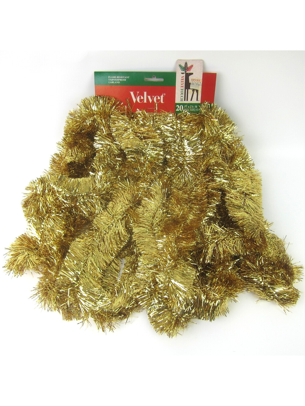 Vintage Christmas Gold Tinsel Garland 20 Ft x 2.5" Wide Velvet MCM Original Tags